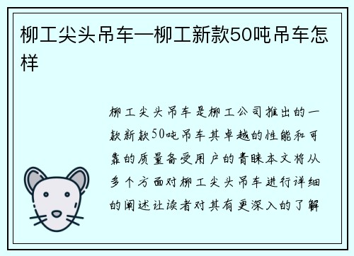 柳工尖头吊车—柳工新款50吨吊车怎样